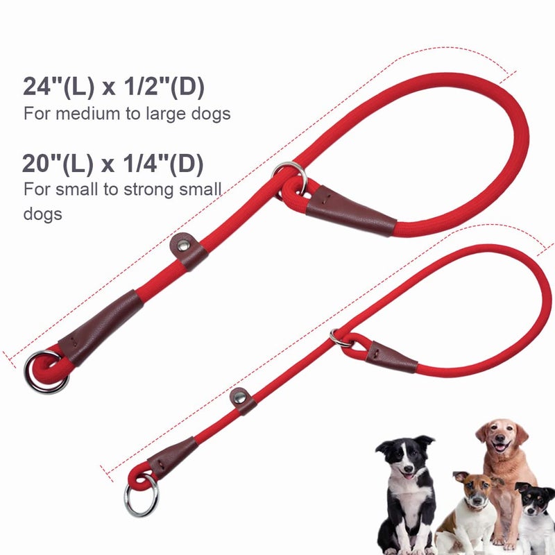 MayPaw Slip Collar Nylon Rope Adjustable Collar for Dog Training- No Pull Round Martingale Dog Collars for Small Medium Large Dogs (24" x 1/2", Red) - Image 3