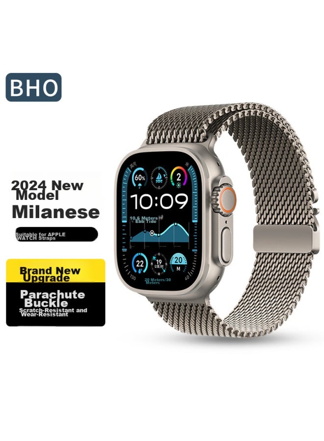 Bho Suitable For Apple Watch Band, Apple Watch S10/ultra2 New Milanese Loop, Iwatch S9/8/7/6/se Parachute-style Buckle Strap - Image 1