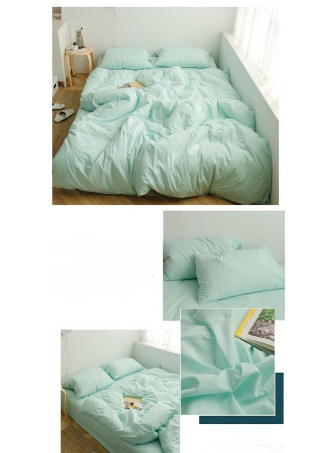 طقم مكون من 4 قطع من القطن الخالص بلون موحد، تصميم مينيمالي مريح، حجم كينغ 220x240 سم - Image 2