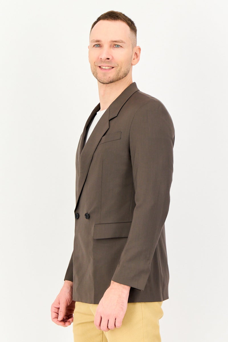 SELECTED Men Regular Fit Solid Formal Blazer, Brown - Image 3