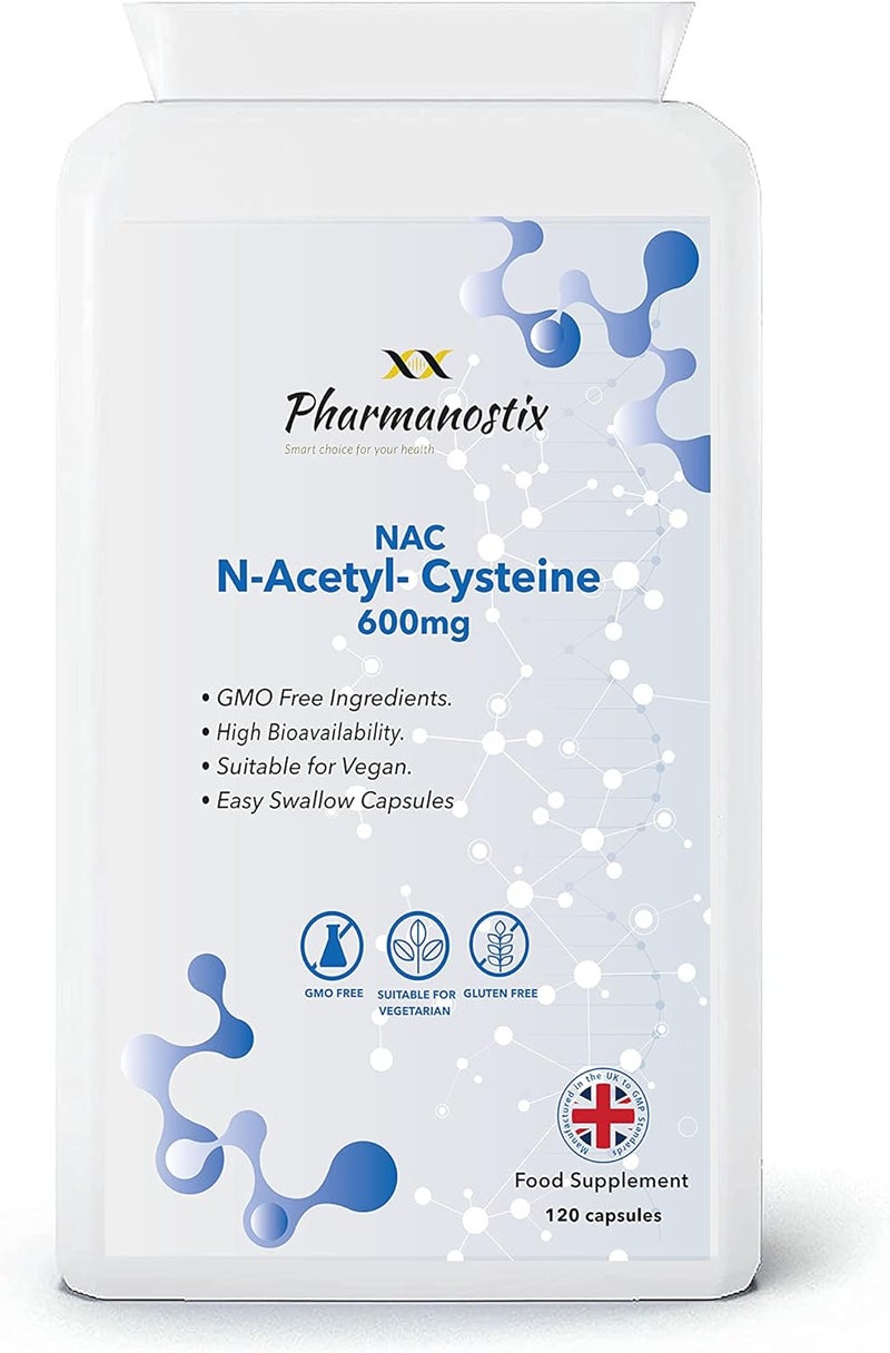 Pharmanostix N-Acetyl Cysteine (NAC) 600 mg 120 Vegan Capsules - 4 Months Supply of NAC Supplement - High Bioavailability â€“ UK Manufactured and Suitable for Vegans & Vegetarians - Image 3