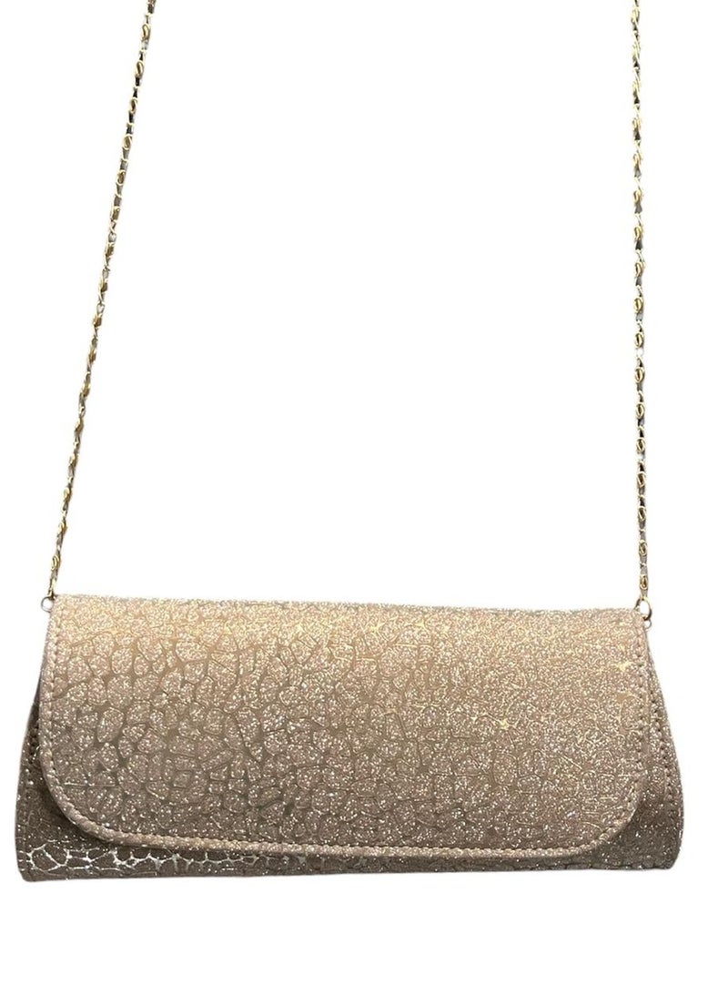 Elegant Women Soiree Handbag Shiny Design Chain Shoulder Strap Evening Bag gold - Image 2