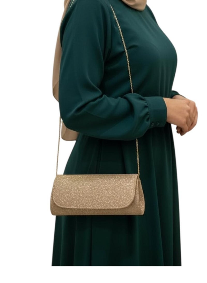 Elegant Women Soiree Handbag Shiny Design Chain Shoulder Strap Evening Bag gold - Image 3