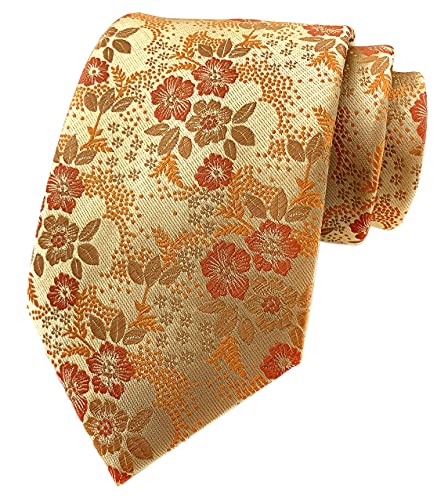Elfeves Mens Orange Gloden Yellow Silk Tie Floral Business Novelty Paisley Party Necktie - Image 5