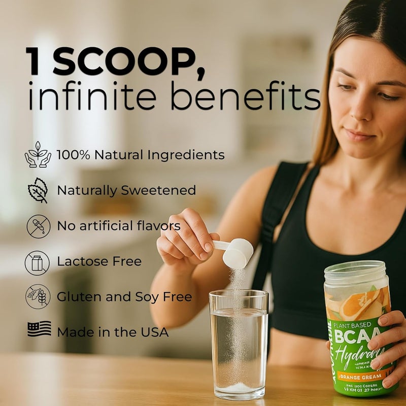 About Time BCAA Hydration Powder Watermelon Lime with LGlutamine  Electrolytes NonGMO Gluten Free Monk Fruit Coconut Water 20 Servings - Image 3