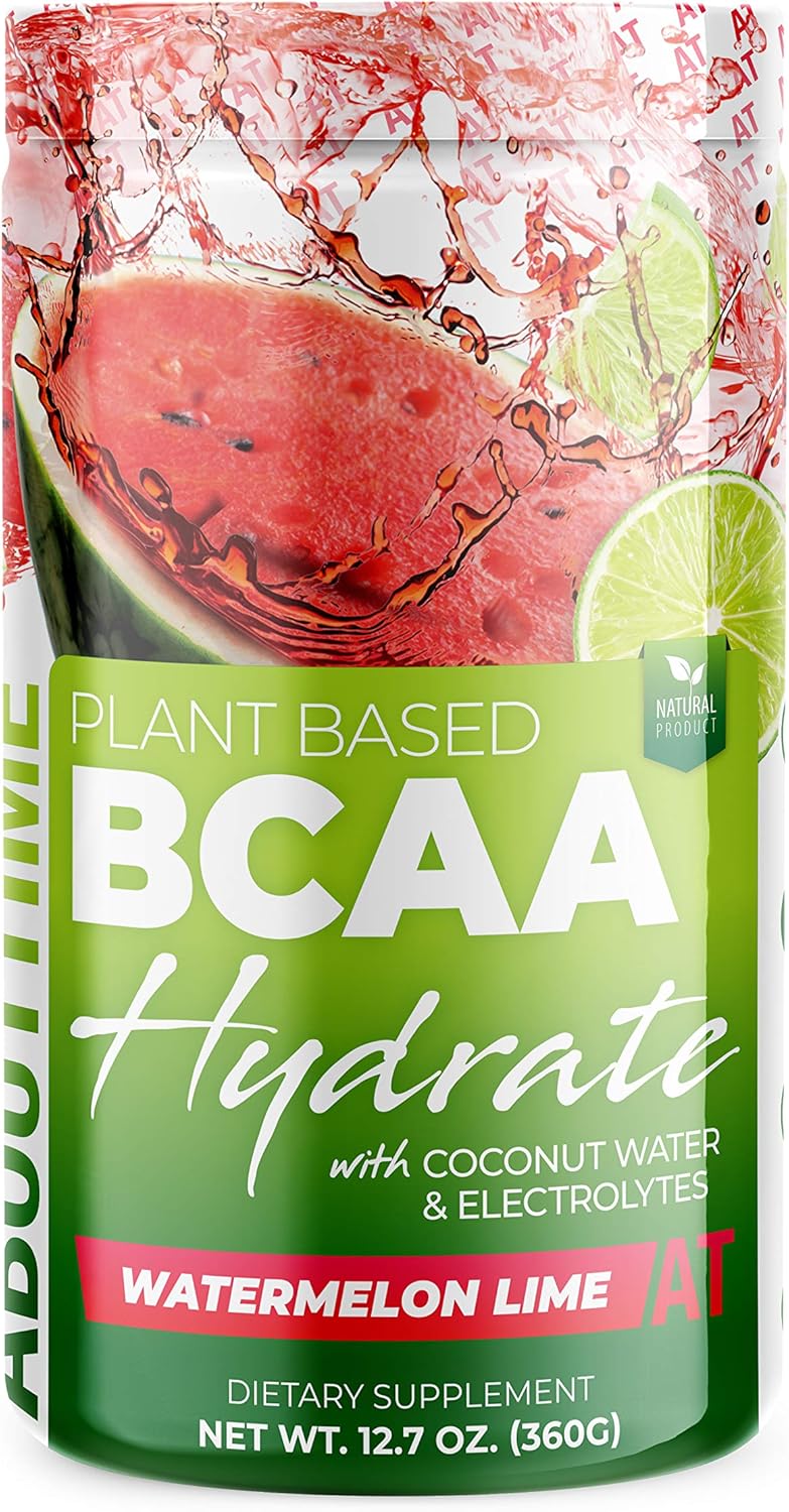 About Time BCAA Hydration Powder Watermelon Lime with LGlutamine  Electrolytes NonGMO Gluten Free Monk Fruit Coconut Water 20 Servings - Image 1