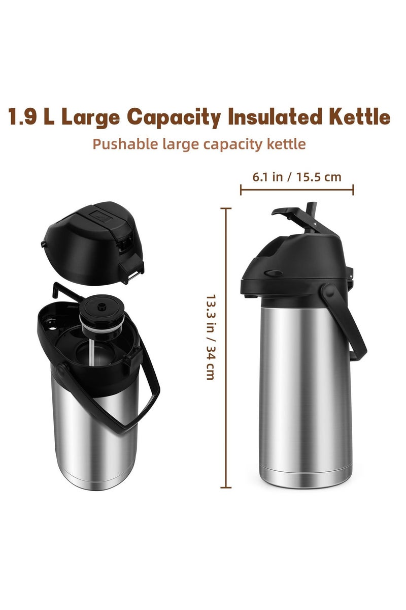 Upgraded 65 Oz (1.9L) Airpot Coffee Carafe with Pump, Portable Stainless Steel Double-wall Insulated Thermal Carafe Dispenser,  20 Hour Cold Retention - Image 2
