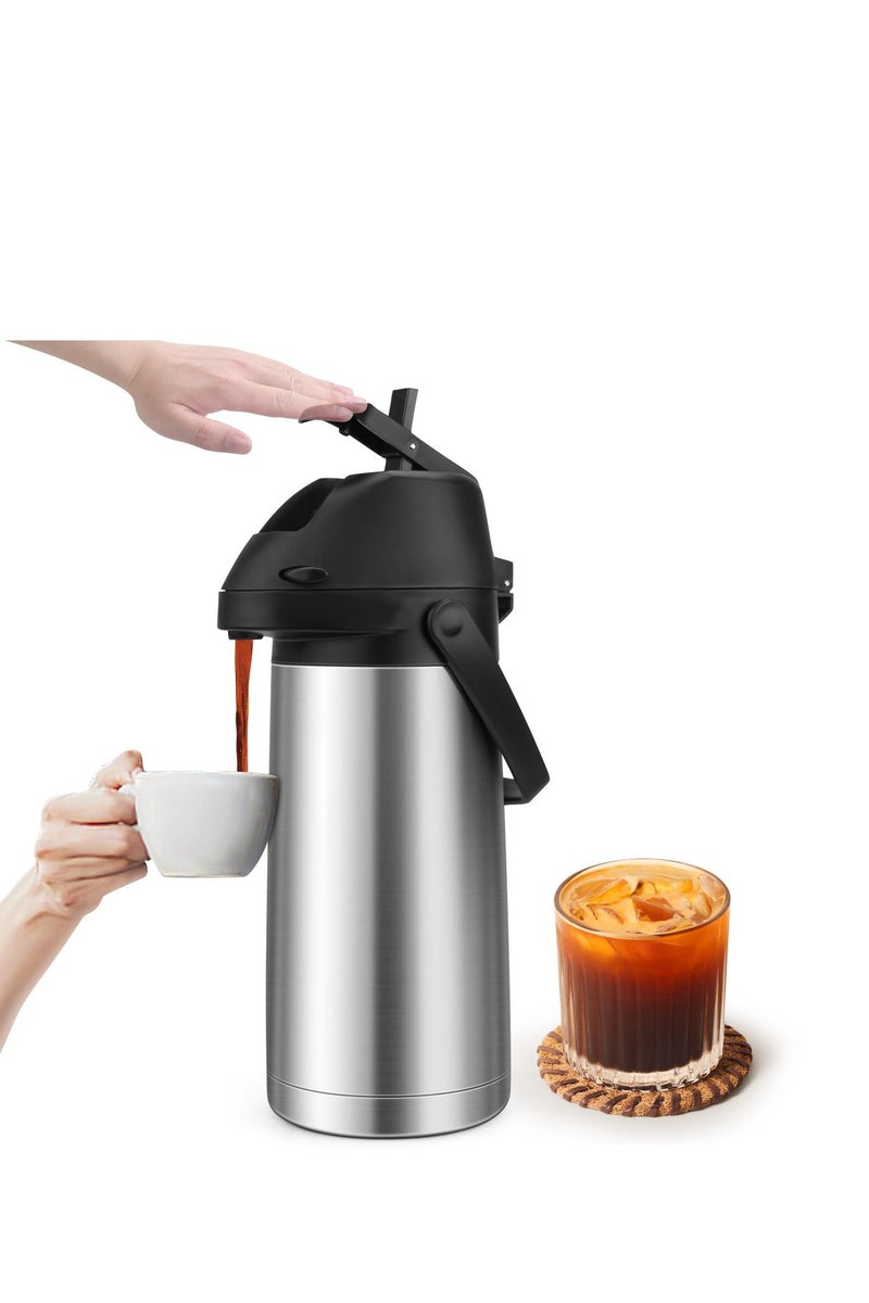 Upgraded 65 Oz (1.9L) Airpot Coffee Carafe with Pump, Portable Stainless Steel Double-wall Insulated Thermal Carafe Dispenser,  20 Hour Cold Retention - Image 1