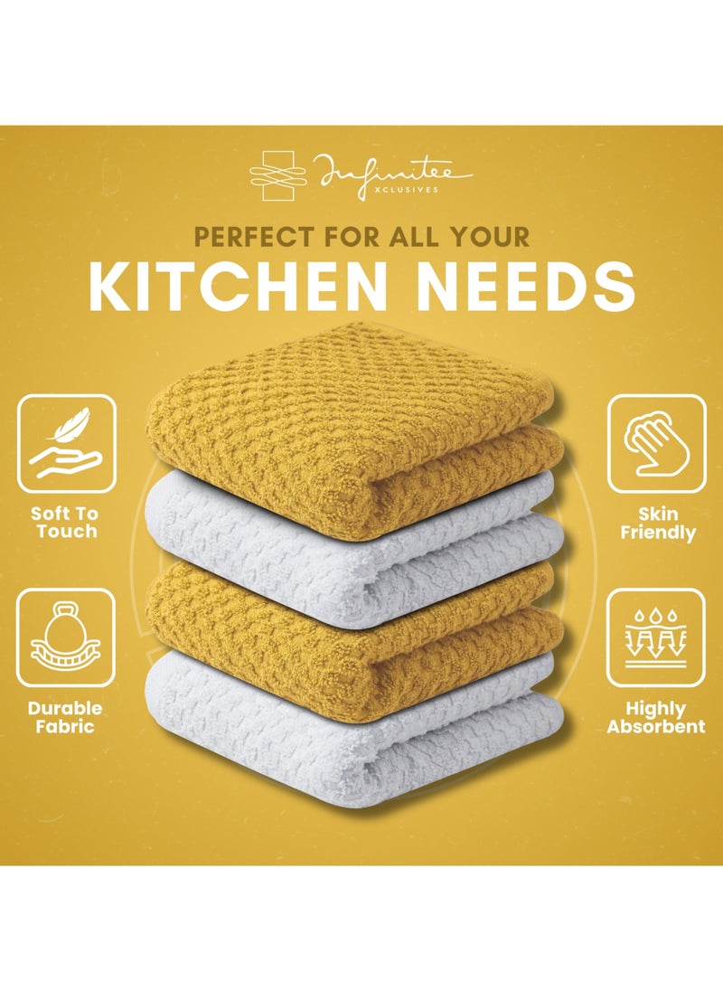Infinitee Xclusives Infinitee Xclusives Premium Dish Towels - Yellow [Pack of 4] 100% Cotton 33cm x 33cm Dish Cloth - Absorbent Tea Towels - Terry Kitchen Dishcloth Towels for Household Cleaning  - Image 3