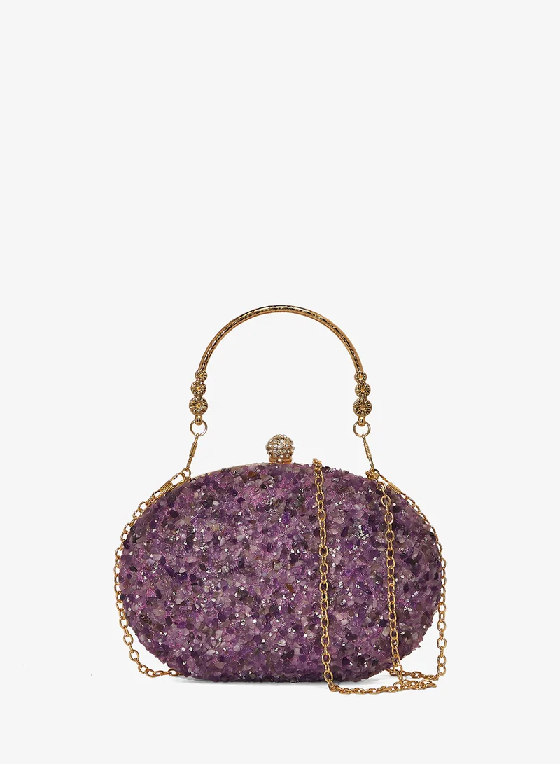 Embellished Handle Detail Clutch