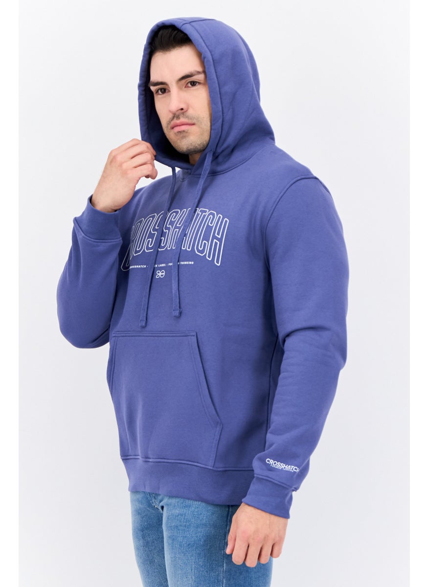 CROSSHATCH Men Hooded Brand Logo Long Sleeves Sweatshirt, Denim Blue  - Image 2