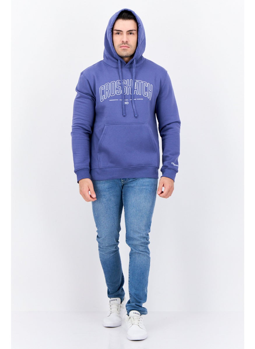 CROSSHATCH Men Hooded Brand Logo Long Sleeves Sweatshirt, Denim Blue  - Image 4