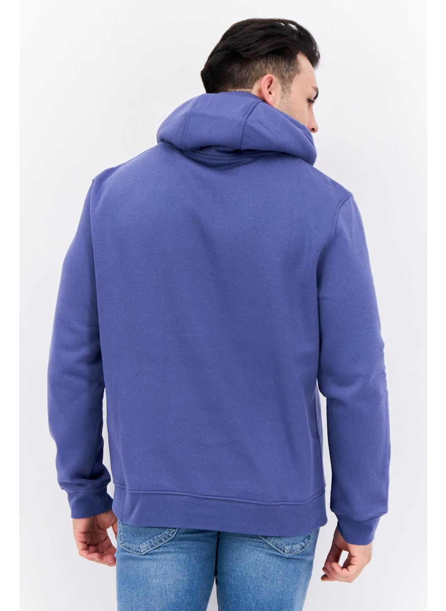 CROSSHATCH Men Hooded Brand Logo Long Sleeves Sweatshirt, Denim Blue  - Image 3