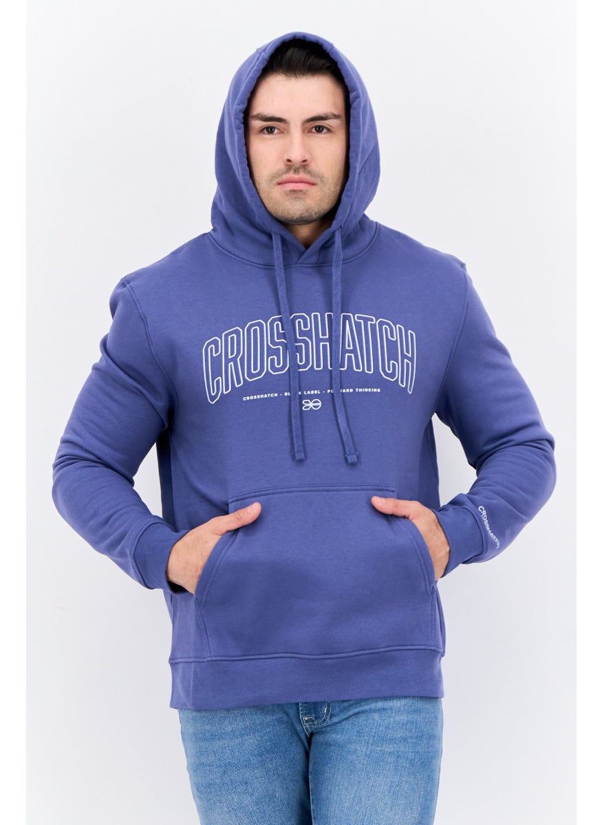 CROSSHATCH Men Hooded Brand Logo Long Sleeves Sweatshirt, Denim Blue  - Image 1