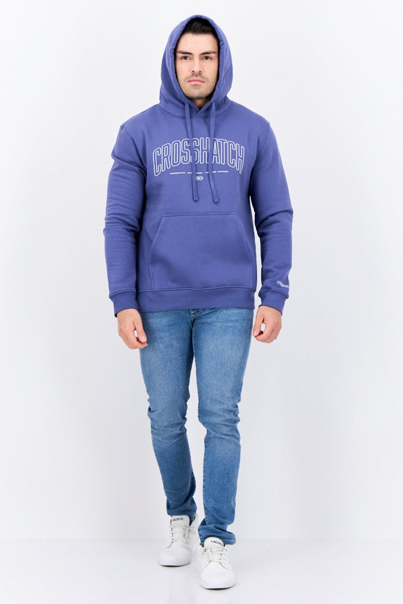 CROSSHATCH Men Hooded Brand Logo Long Sleeves Sweatshirt, Denim Blue - Image 4
