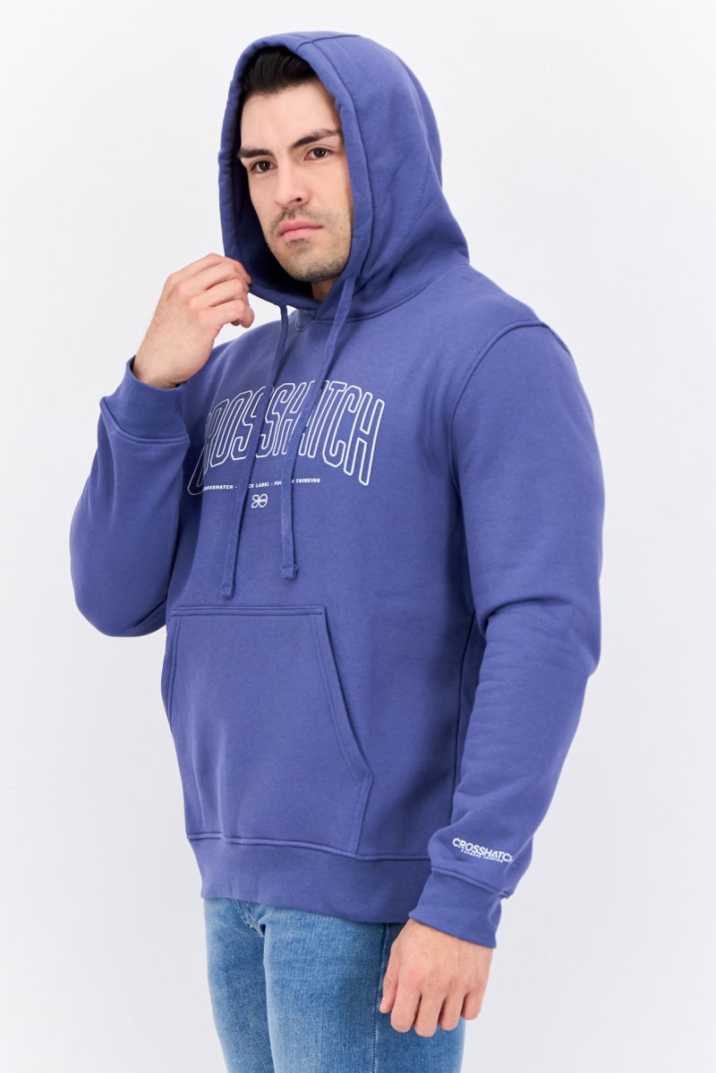 CROSSHATCH Men Hooded Brand Logo Long Sleeves Sweatshirt, Denim Blue - Image 2