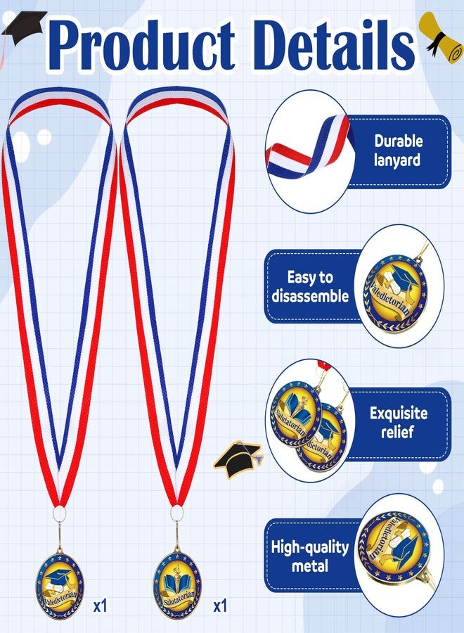 Highergo 2 Pcs 2.5 Inch Graduation Medal Include Valedictorian Award and Salutatorian Award Medal Ribbon for Graduate Ceremony, Recognition Gifts - Image 3