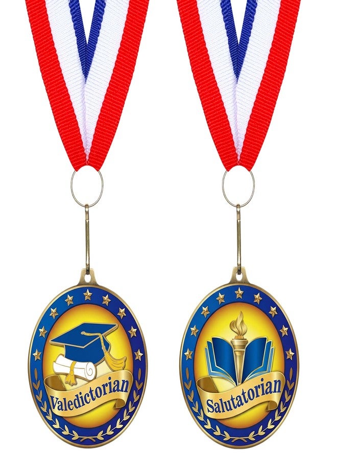 Highergo 2 Pcs 2.5 Inch Graduation Medal Include Valedictorian Award and Salutatorian Award Medal Ribbon for Graduate Ceremony, Recognition Gifts - Image 1