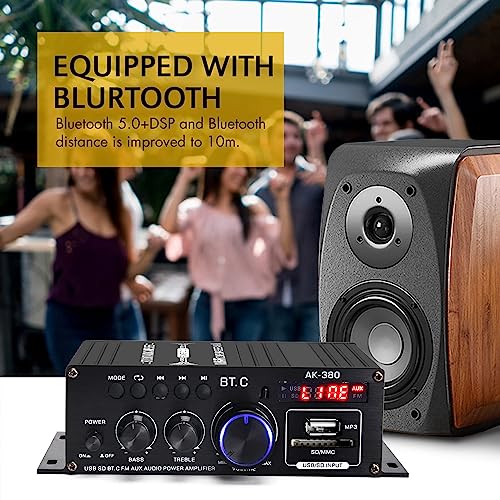 Suacopzar AK-380 Bluetooth 5.0 Home Audio Amplifier, Max 400W+400W 2.0CH HiFi Stereo With 12V 5A Power Supply, Wireless Receiver With USB SD BT.C FM AUX for Car Home Bar Garage - Image 5