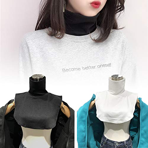 Joyci 2 Pack Solid Stripe Turtleneck Dickey Collar Wear Outer or in Sweater Hoodie High Neck Mock Collar - Image 3