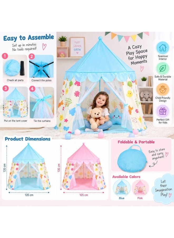 Foldable Kids Play Tent House – Indoor & Outdoor Princess Playhouse with Colorful Floral Design - Image 3