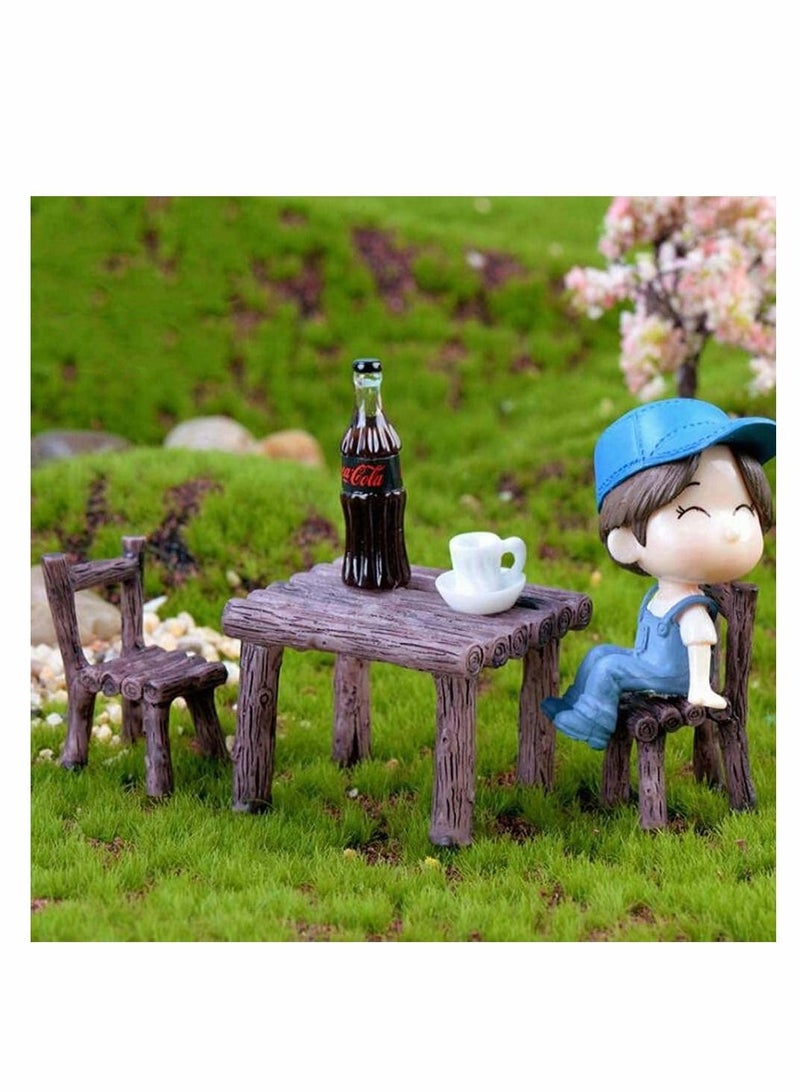 Y&D 6 Piece Miniature Table and Chair Set, Home Micro Landscape Ornament, Doll House Accessories, Garden Furniture Bench Set Resin Flower  - Image 2