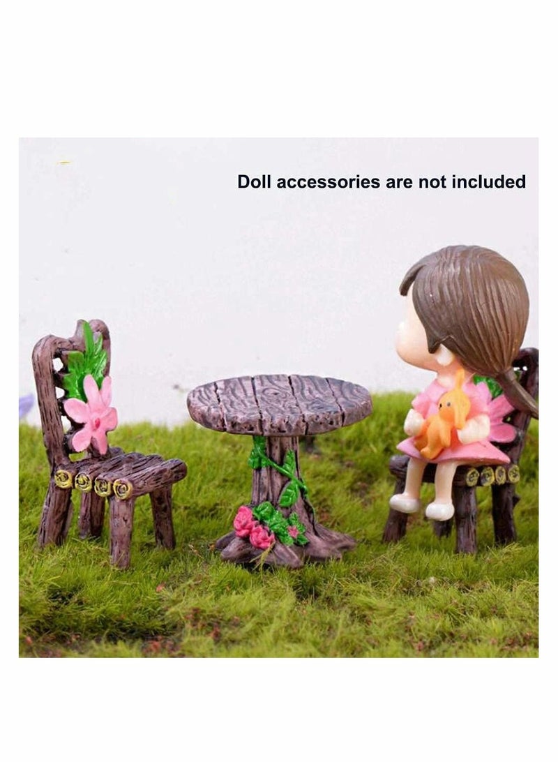 Y&D 6 Piece Miniature Table and Chair Set, Home Micro Landscape Ornament, Doll House Accessories, Garden Furniture Bench Set Resin Flower  - Image 4
