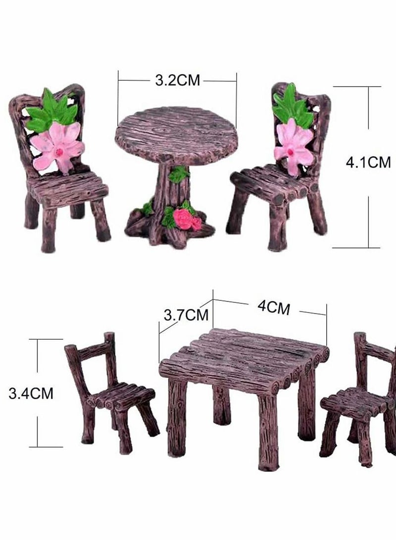 Y&D 6 Piece Miniature Table and Chair Set, Home Micro Landscape Ornament, Doll House Accessories, Garden Furniture Bench Set Resin Flower  - Image 3