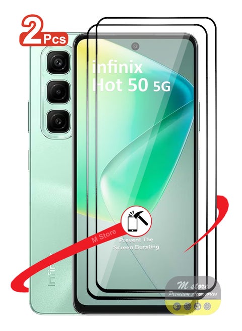 2 Pieces Infinix Hot 50 5G Screen Protector – Edge to Edge Tempered Glass Screen Protector, High Transparency, Delicate Touch, Anti-Explosion, Smooth Arc Edges, Easy Installation