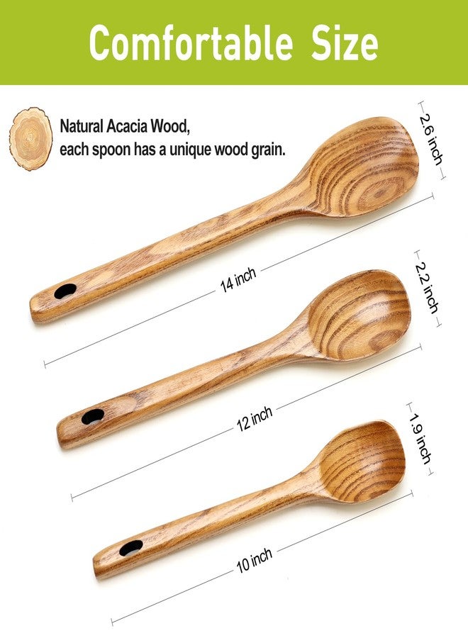 Renawe 3 Piece Wooden Spoons for Cooking Spoon Set Wood Cooking Utensils Serving Spoon Kitchen Spatula Large Mixing Spoon Long Baking Ladle Bamboo Stirring Non Toxic Spoons Kitchen Tools Utensil - Image 5