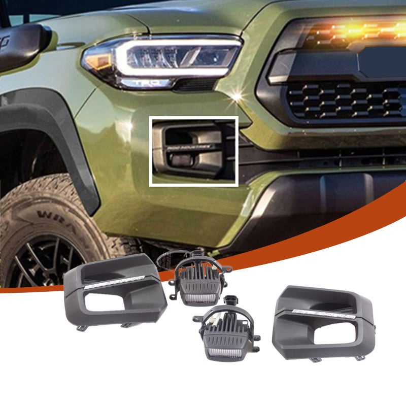 WANGDUOYU TRD Pro Fog Light Assembly Compatible with 2016-2023 Toyota Tacomaï¼ŒBlack Aggressive Fog Light Bezels with high-intensity LED bulbsï¼ŒContains Shock Absorption Design (White) - Image 1
