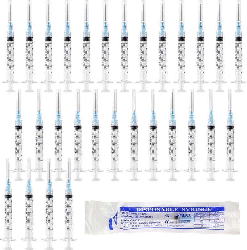 GOWTX 30 Pieces 3 ml Disposable Syringe - Plastic Syringe Set, Suitable for Scientific Experiments, Pet Husbandry, Lubricant Applications, Adhesives, Liquid Separation, Oil Filling - Image 1