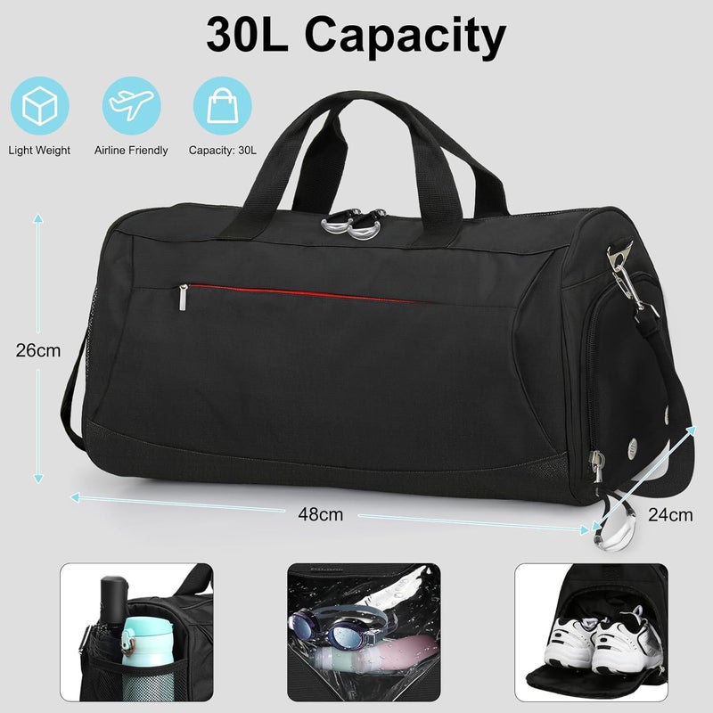 Eocean Gym Bag for Men/Women, Men's Sports Bags with Shoes Compartment & Wet Pocket, Club Bag for Gym, Small Duffle Bags for Swimming Basketball, Carry on Overnight Bag for Travel, Black (30 L) - Image 2