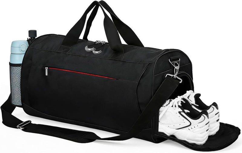 Eocean Gym Bag for Men/Women, Men's Sports Bags with Shoes Compartment & Wet Pocket, Club Bag for Gym, Small Duffle Bags for Swimming Basketball, Carry on Overnight Bag for Travel, Black (30 L) - Image 1