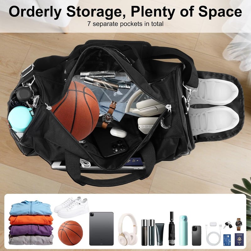Eocean Gym Bag for Men/Women, Men's Sports Bags with Shoes Compartment & Wet Pocket, Club Bag for Gym, Small Duffle Bags for Swimming Basketball, Carry on Overnight Bag for Travel, Black (30 L) - Image 5
