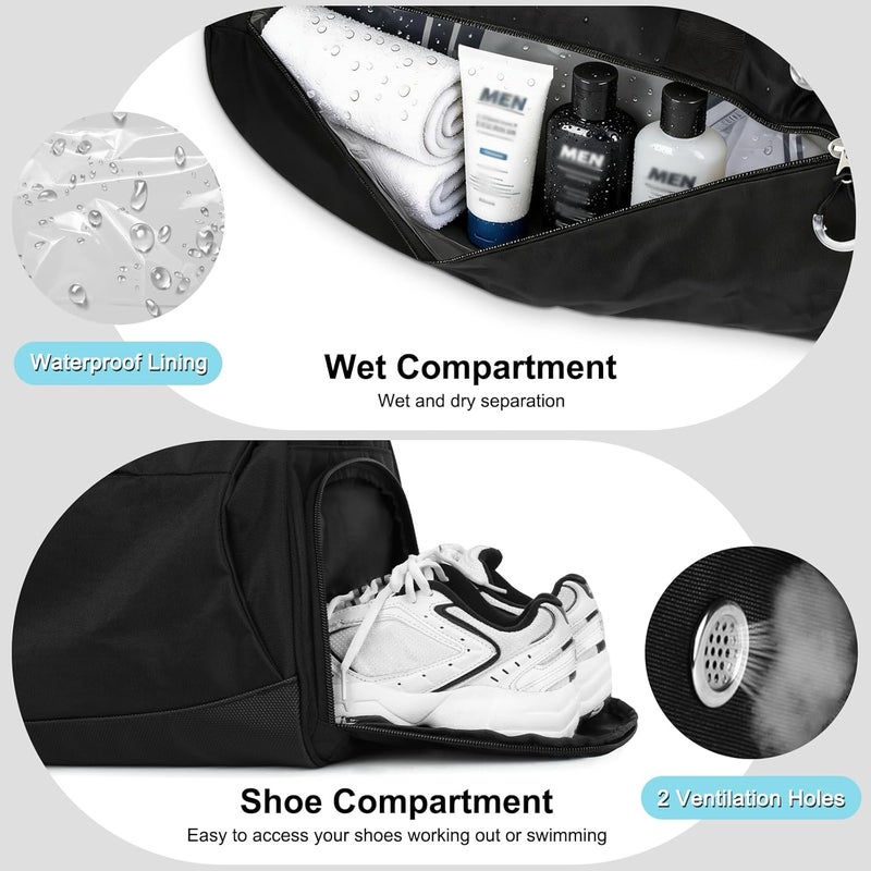 Eocean Gym Bag for Men/Women, Men's Sports Bags with Shoes Compartment & Wet Pocket, Club Bag for Gym, Small Duffle Bags for Swimming Basketball, Carry on Overnight Bag for Travel, Black (30 L) - Image 4