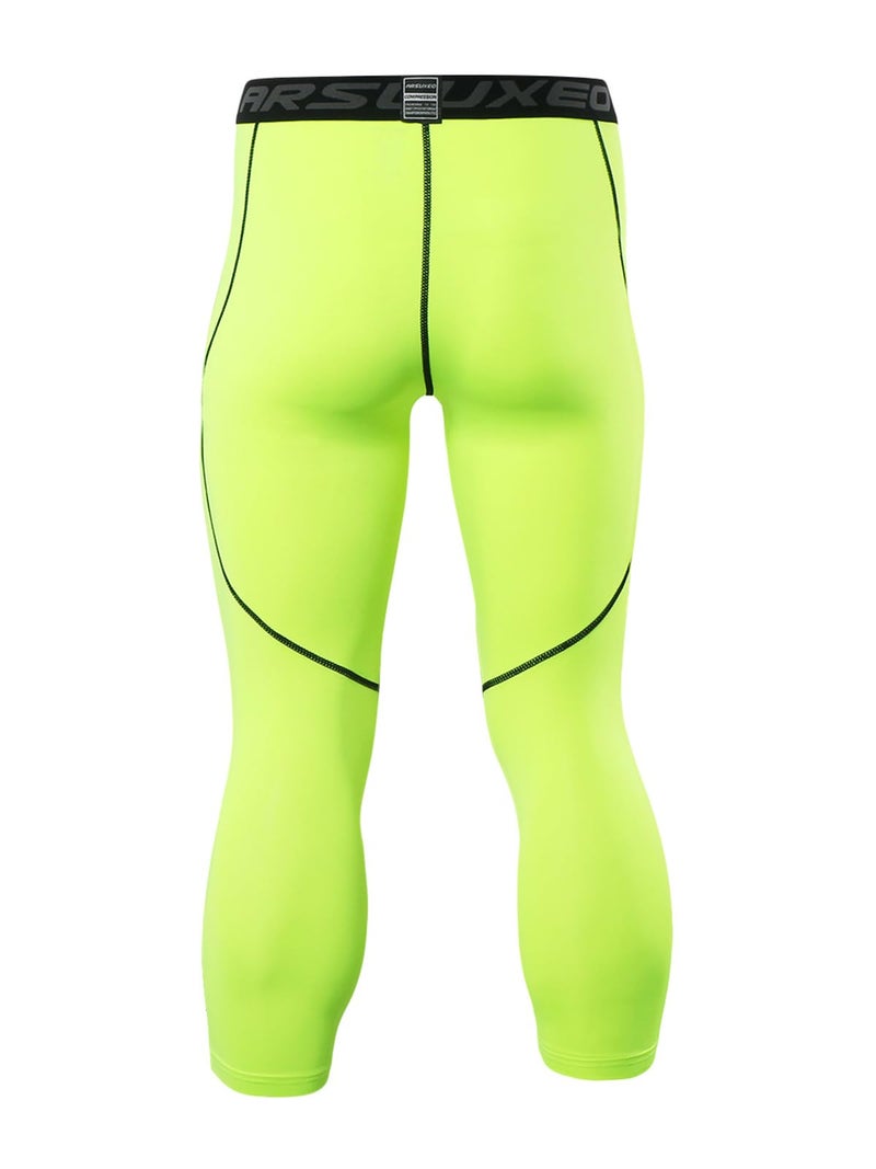 ARSUXEO Men's 3/4 Running Compression Tights Capri Pants K75 Green Size Small - Image 4