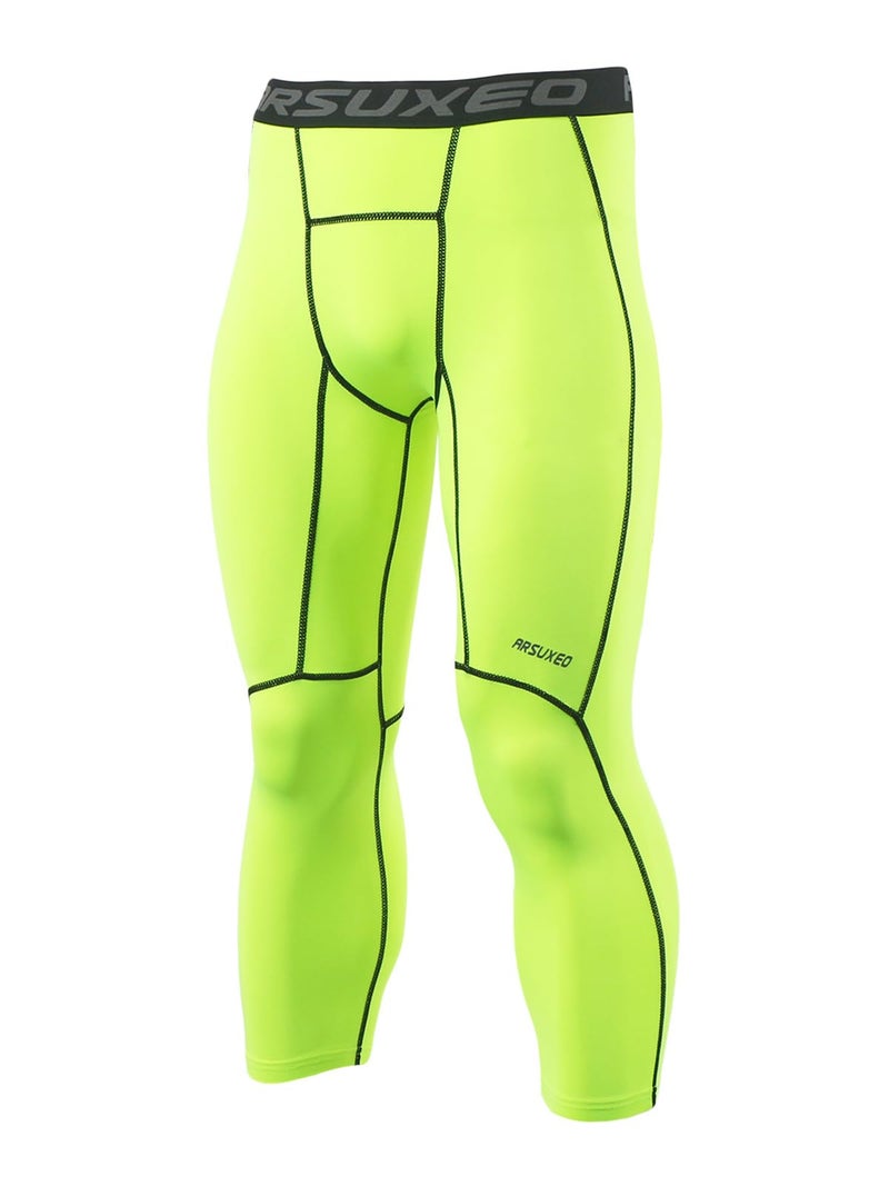 ARSUXEO Men's 3/4 Running Compression Tights Capri Pants K75 Green Size Small - Image 1