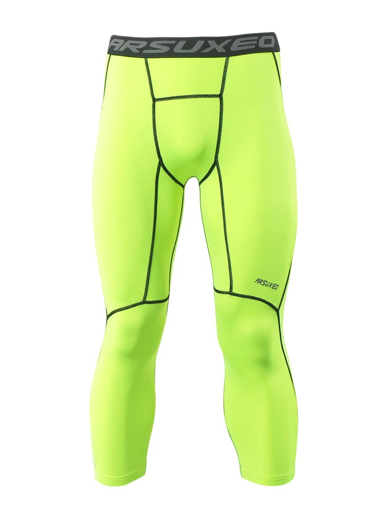 ARSUXEO Men's 3/4 Running Compression Tights Capri Pants K75 Green Size Small - Image 2
