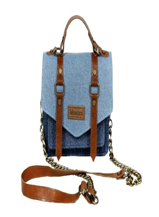 BHASTRA Deep Denim Trail Sling Bag | Denim & Vegan Leather | Bag for Women - Girls Travel Crossbody Bags with Adjustable Strap - Ladies Shoulder Purse Stylish Handbag - Ideal For Gifting - Image 1