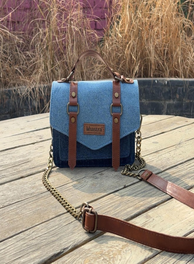 BHASTRA Deep Denim Trail Sling Bag | Denim & Vegan Leather | Bag for Women - Girls Travel Crossbody Bags with Adjustable Strap - Ladies Shoulder Purse Stylish Handbag - Ideal For Gifting - Image 2
