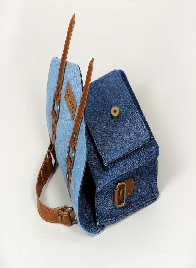 BHASTRA Deep Denim Trail Sling Bag | Denim & Vegan Leather | Bag for Women - Girls Travel Crossbody Bags with Adjustable Strap - Ladies Shoulder Purse Stylish Handbag - Ideal For Gifting - Image 4