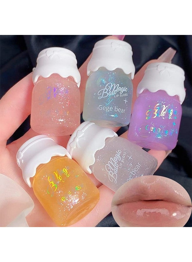 Mrettick 5 Colors Shimmer Lip Gloss Set Hydrating Lip Glow Oil Cute Hydrating Tinted Lip Transparent Balm Set - Image 1