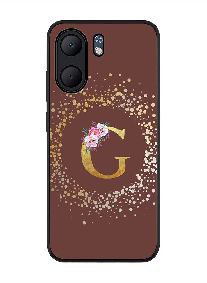 Stylizedd For Oppo A5x 5G / A5x 4G Case,Slim fit Camera Protection, Shockproof Thin Phone cover  - Custom Monogram Floral - G  (Brown )