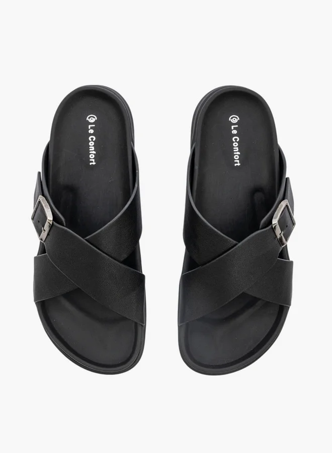 Le Confort Men Buckle Accent Cross-Strap Slip-On Sandals