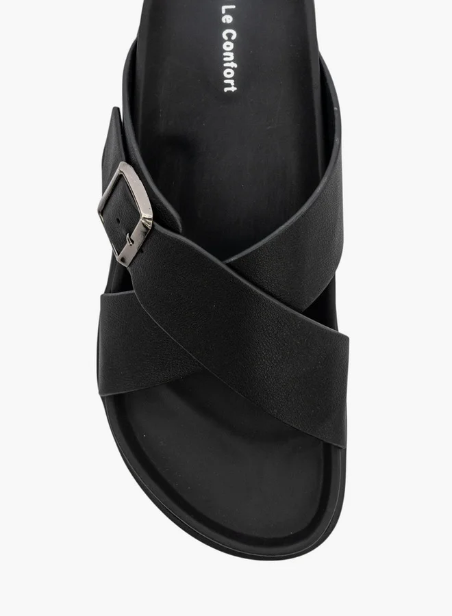 Le Confort Men Buckle Accent Cross-Strap Slip-On Sandals