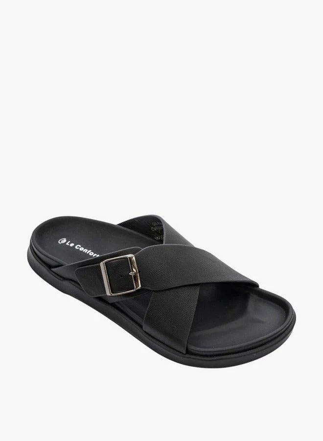 Men Buckle Accent Cross-Strap Slip-On Sandals