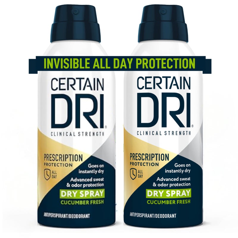 Certain Dri مزيل العرق السريري بقوة وصفة سيرتين دري، بخاخ جاف للرجال والنساء، حماية سريعة من التعرق المفرط، رائحة الخيار المنعشة، 4.2 أونصة (عبوة من 2) - Image 1