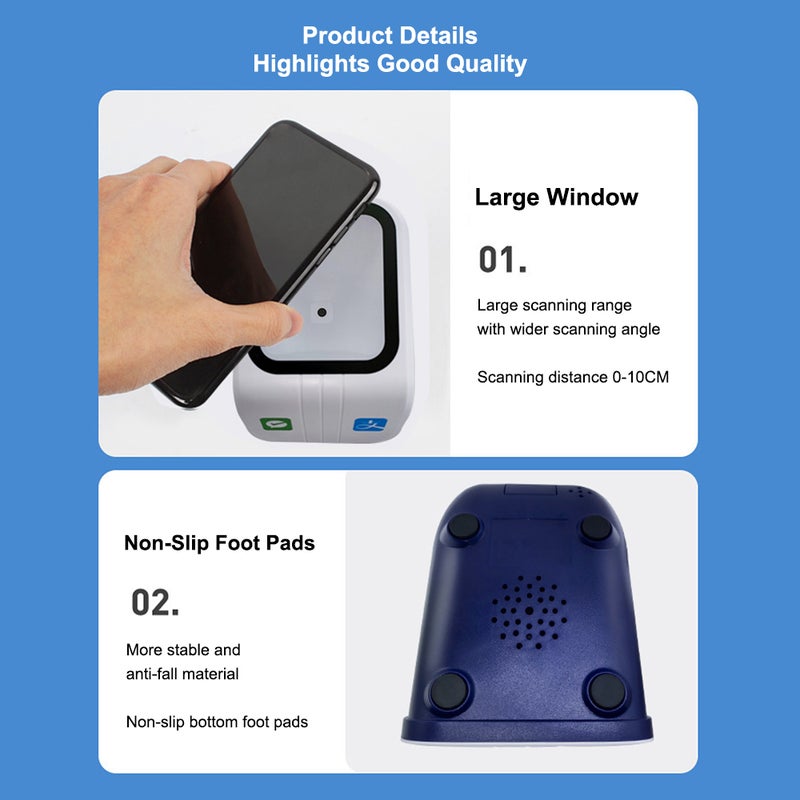 QR Desktop Barcode Scanner Auto-Sensor Big Window Bar Code Reader Mobile Payment Code Scanning Box for Supermarket Retail Store Restaurant - Image 2