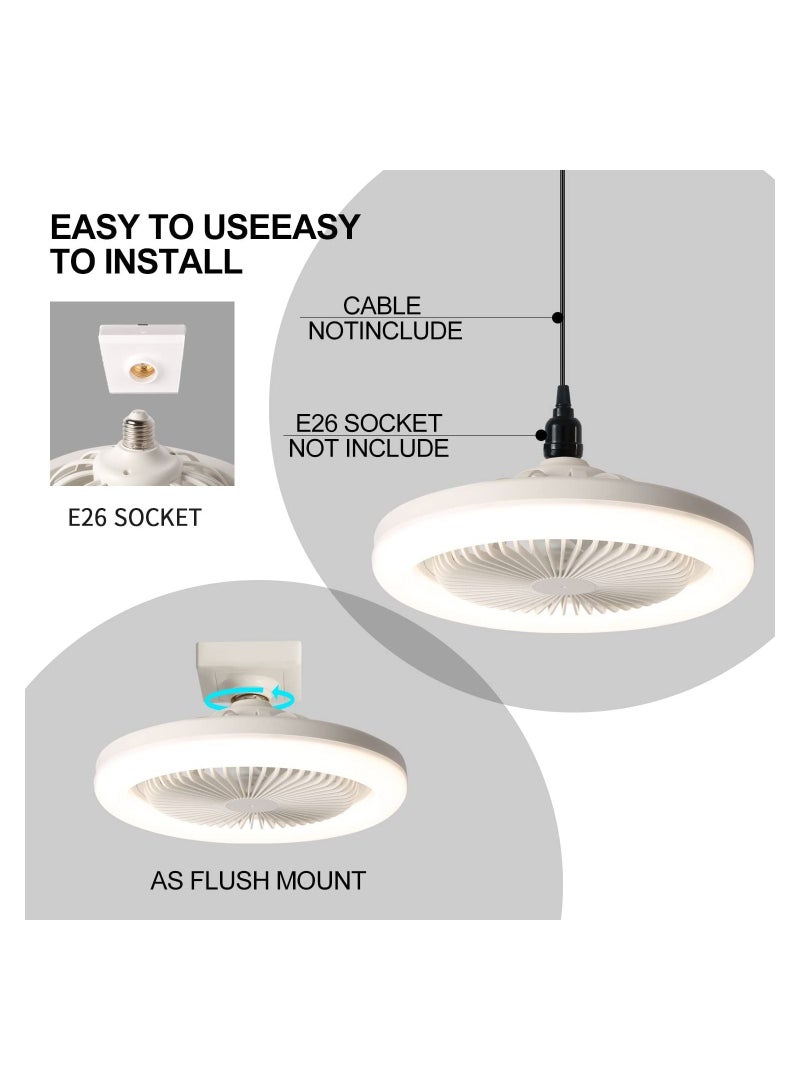 Ceiling Fan with Lights, Ceiling Light with Silent Fan Delier with Remote Control or Switch Control, Easy Installation Lamp Holder for Indoor, Living Room, Bedroom, White
